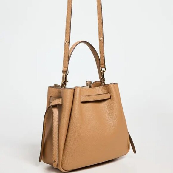 NWT ✅Tory Burch ROMY Pebbled Leather Bucket Bag #166982 TIRAMISU⭐ NWT, DUST BAG - Picture 7 of 11